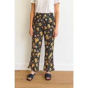 Blue Rain Francesca's Floral Print Wide Leg Pants Boho Black Yellow S‎